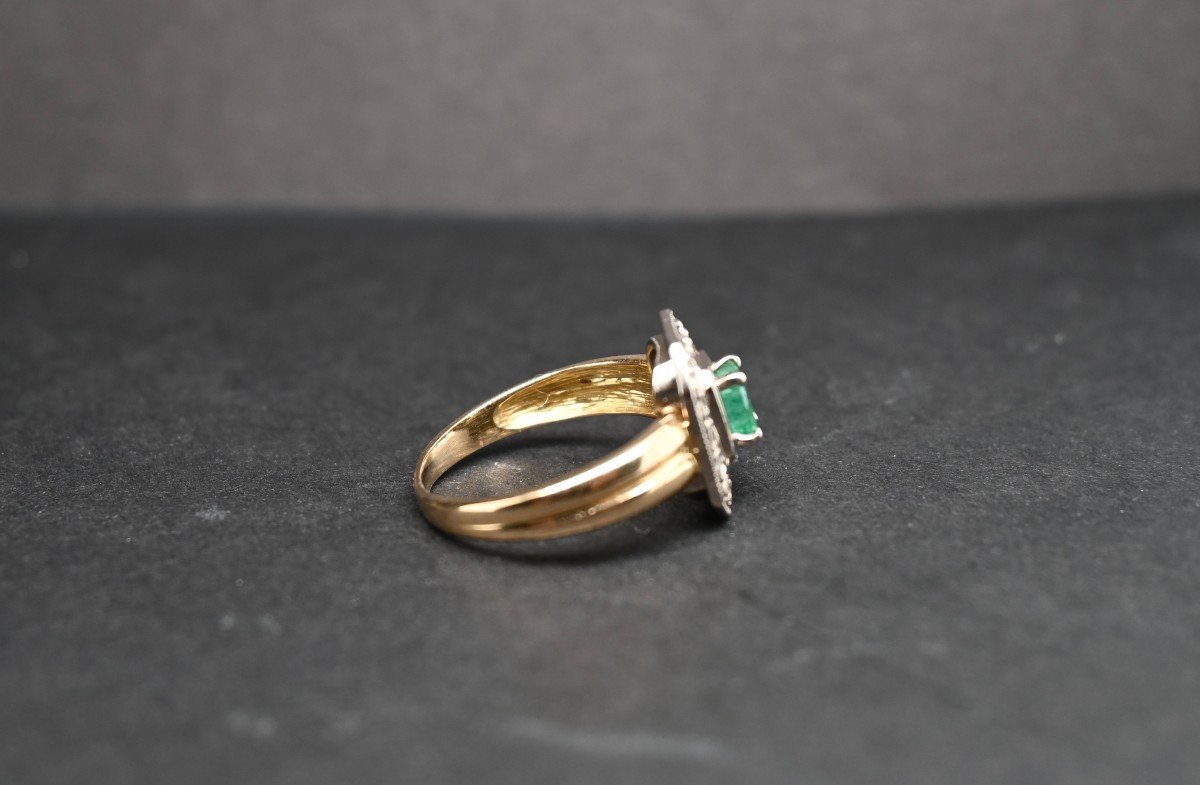Bague Or Jaune 18 Carats Diamants Emeraude-photo-4
