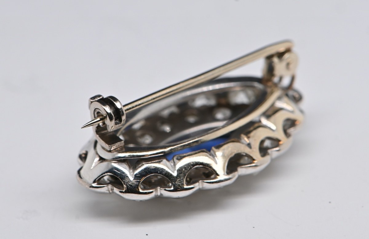 Broche Saphir Diamants Or Blanc 18 Carats-photo-4
