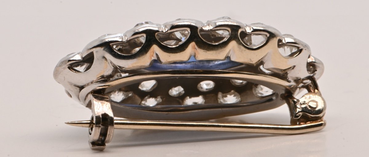 Broche Saphir Diamants Or Blanc 18 Carats-photo-2