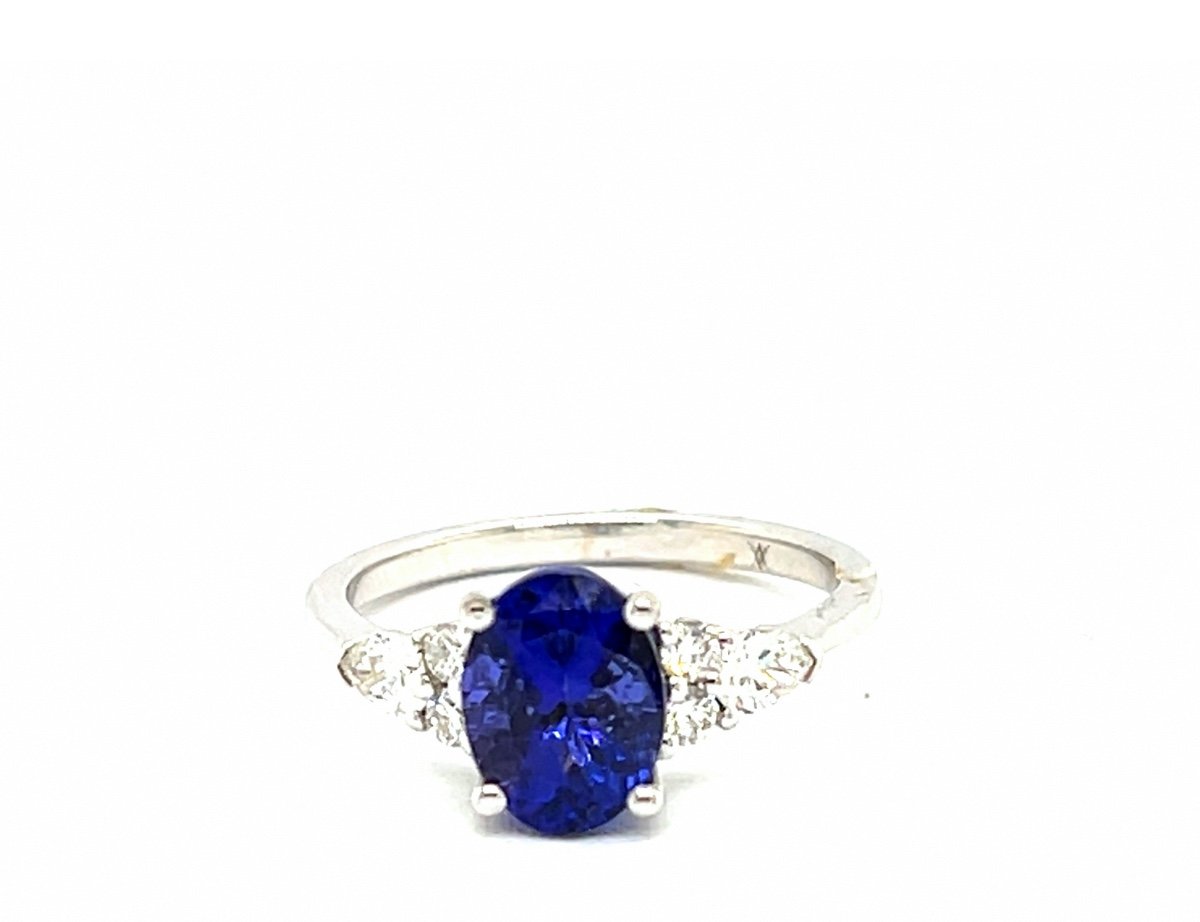 Bague Tanzanite 2,23 Carats Diamants 0, 14 Carats Or Blanc 18 Carats-photo-3