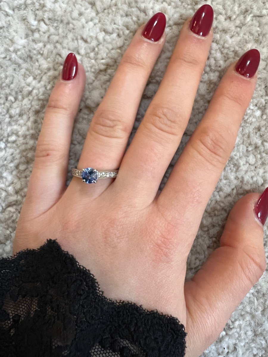 Bague Or Blanc 18 Carats Saphir et Diamants 0.800 Carats-photo-1