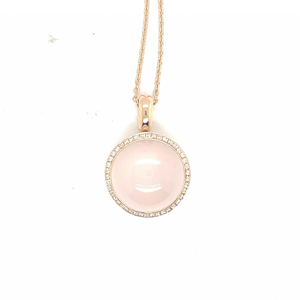 18k Rose Gold Necklace With Rose Quartz And Diamond