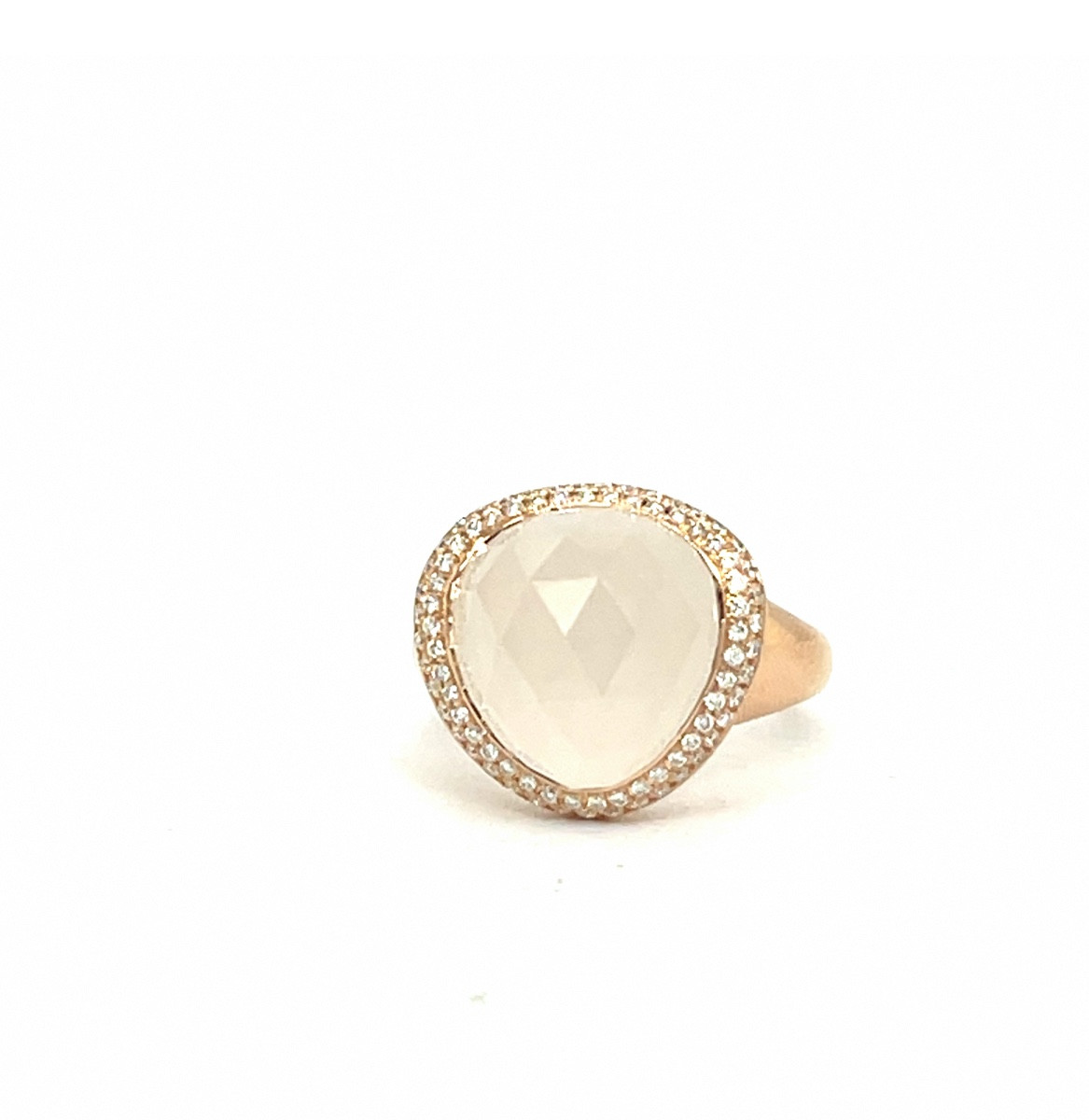 18k Rose Gold Ring With 8.05ct White Quartz And Diamond