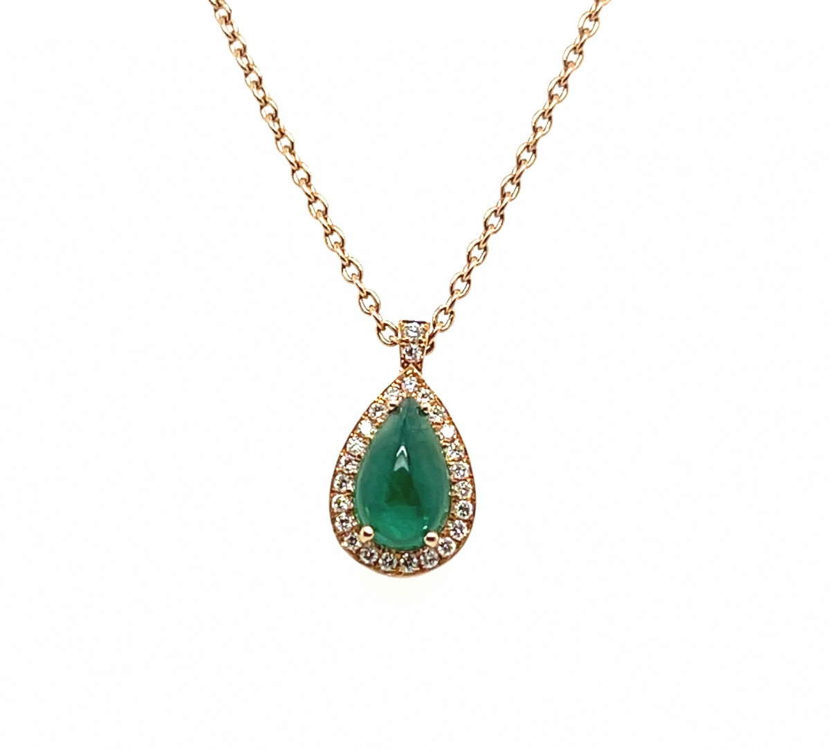 Pendentif En Or Rose 18 Carats Emeraude Forme Cabochon Diamants