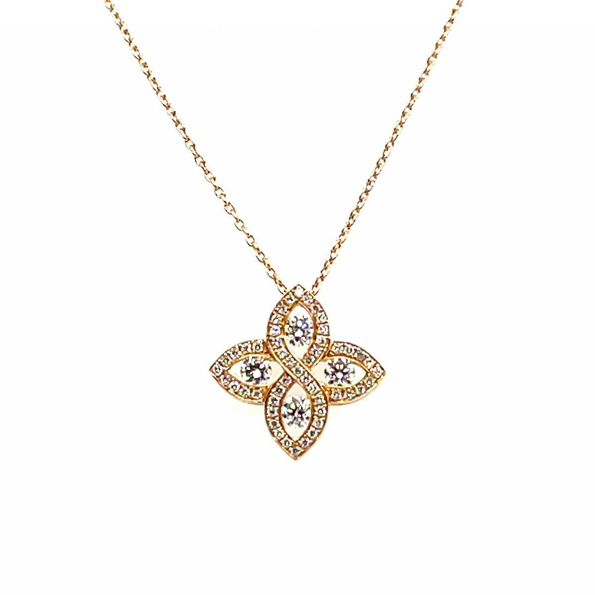 Pendentif Or Rose 18 Carats Motif Fleur Stylisée Et Diamants