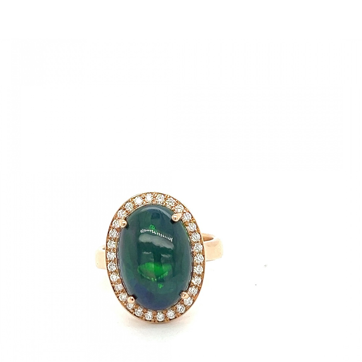 Bague Or Rose 18 Carats Opale Forme De Cabochon & Diamants-photo-2