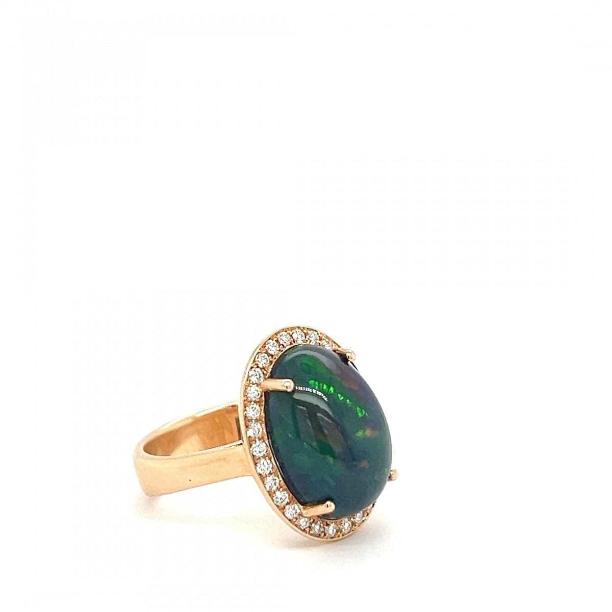 Bague Or Rose 18 Carats Opale Forme De Cabochon & Diamants-photo-4