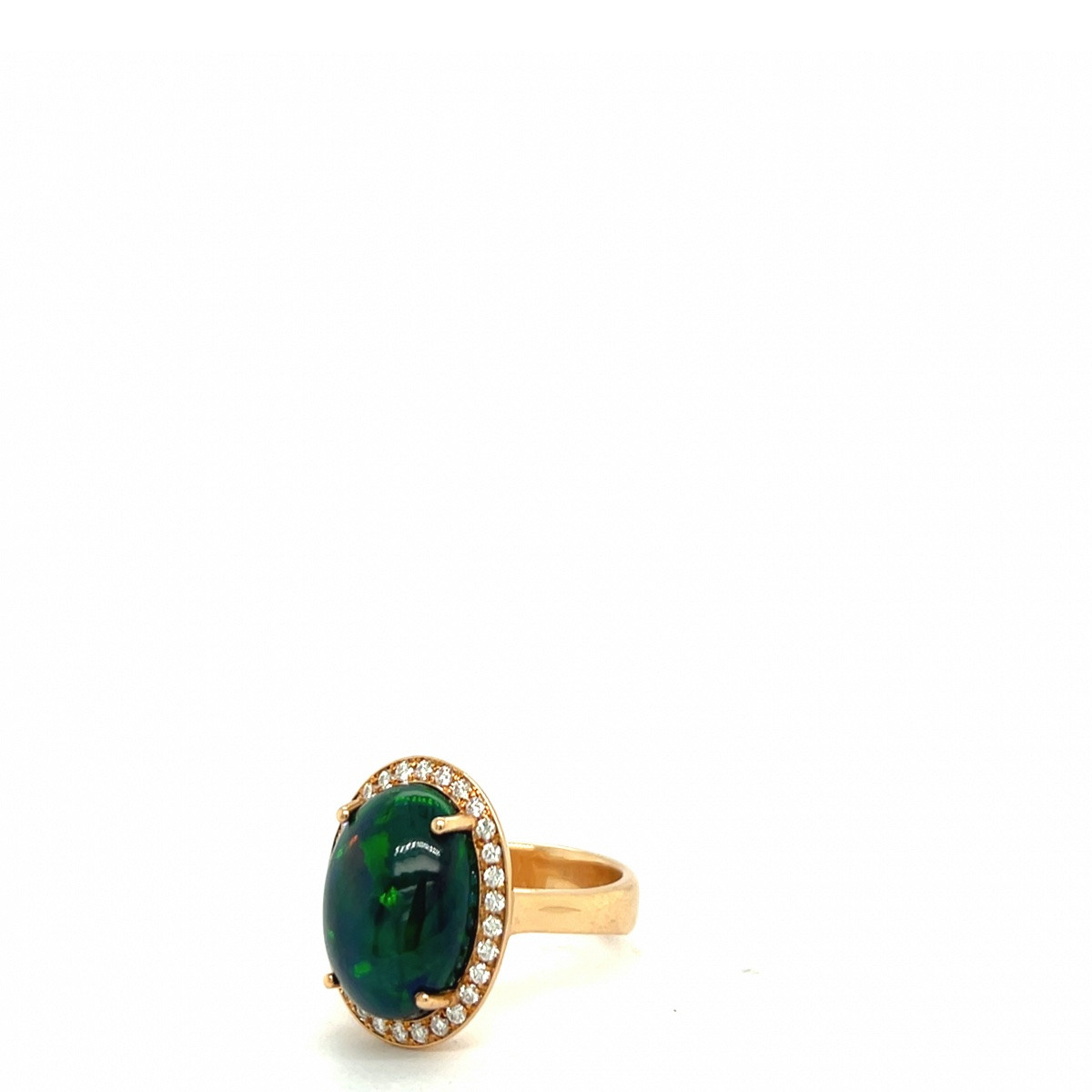 Bague Or Rose 18 Carats Opale Forme De Cabochon & Diamants-photo-1