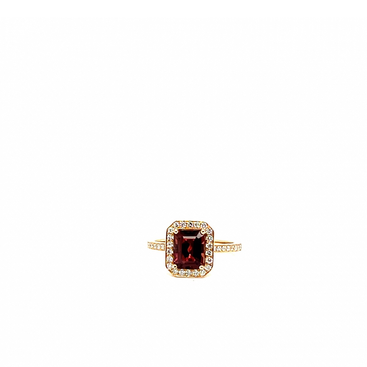 Bague En Or Rose 18 Carats Tourmaline Taille Emeraude Pavage Diamants-photo-2