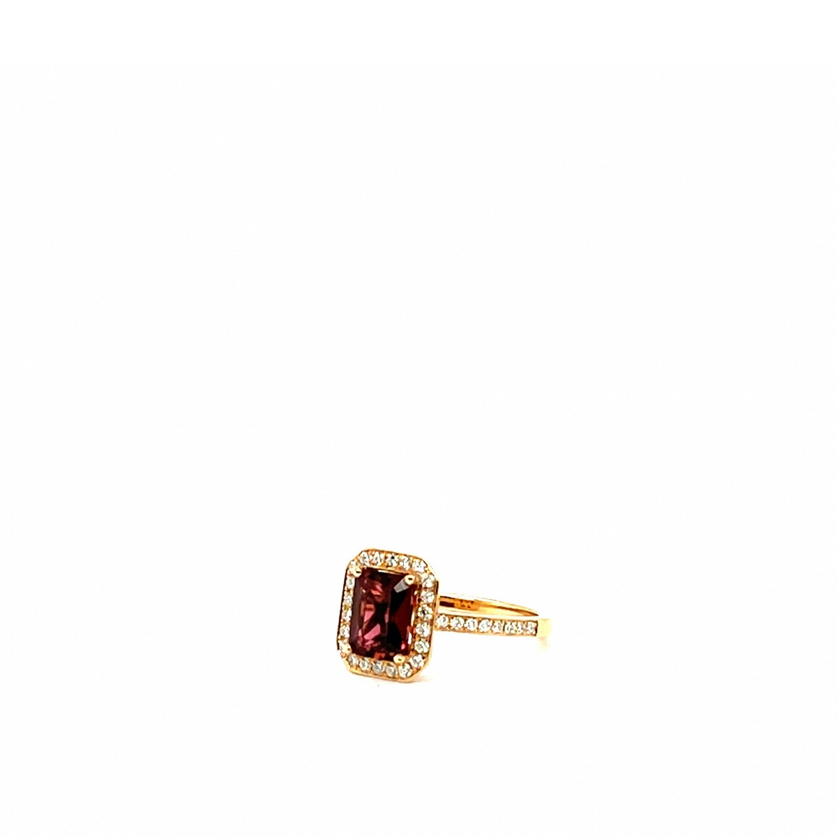 Bague En Or Rose 18 Carats Tourmaline Taille Emeraude Pavage Diamants-photo-3
