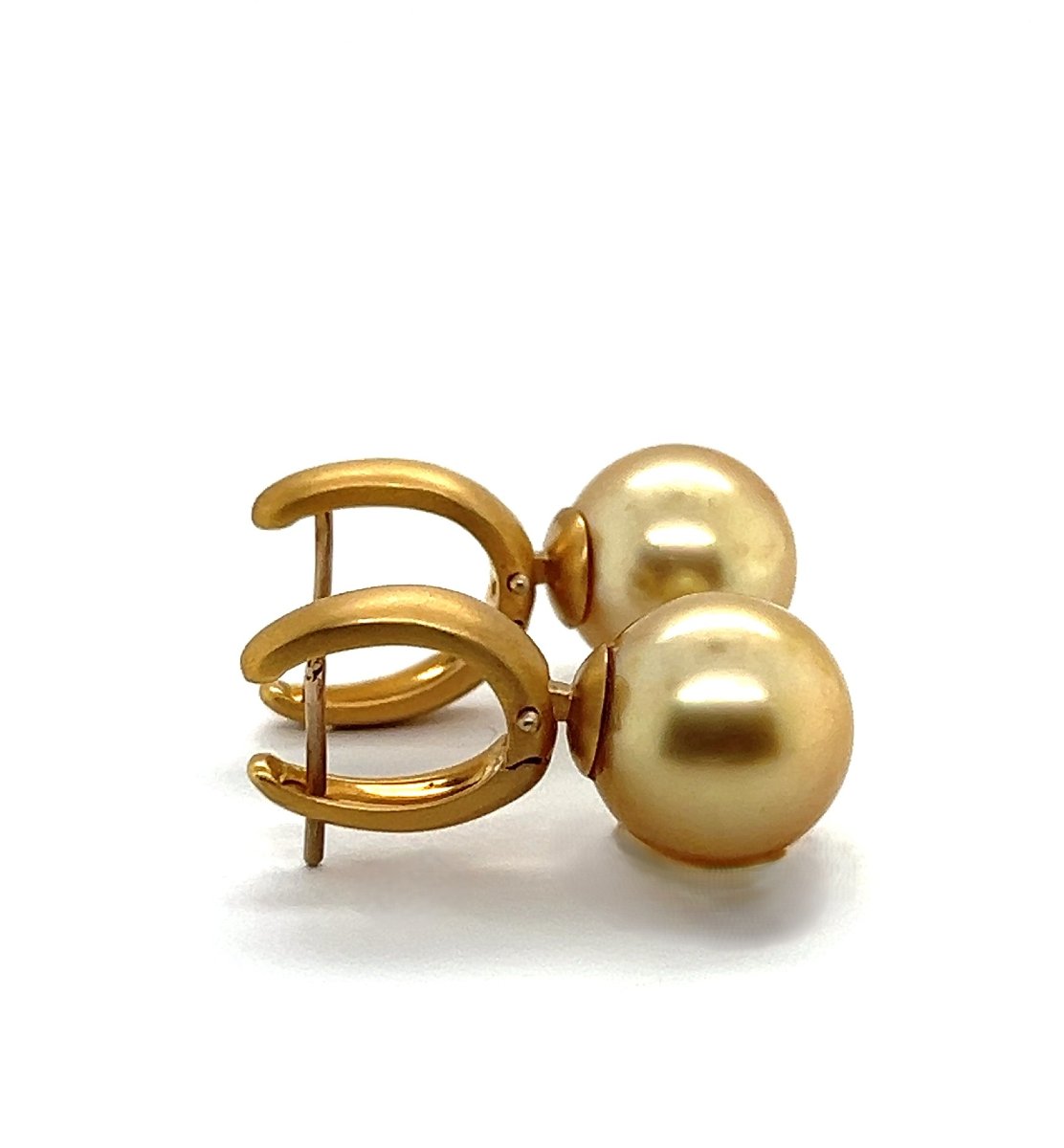 Boucles D’Oreilles En Perles Champagne Et Or Jaune 18K-photo-2