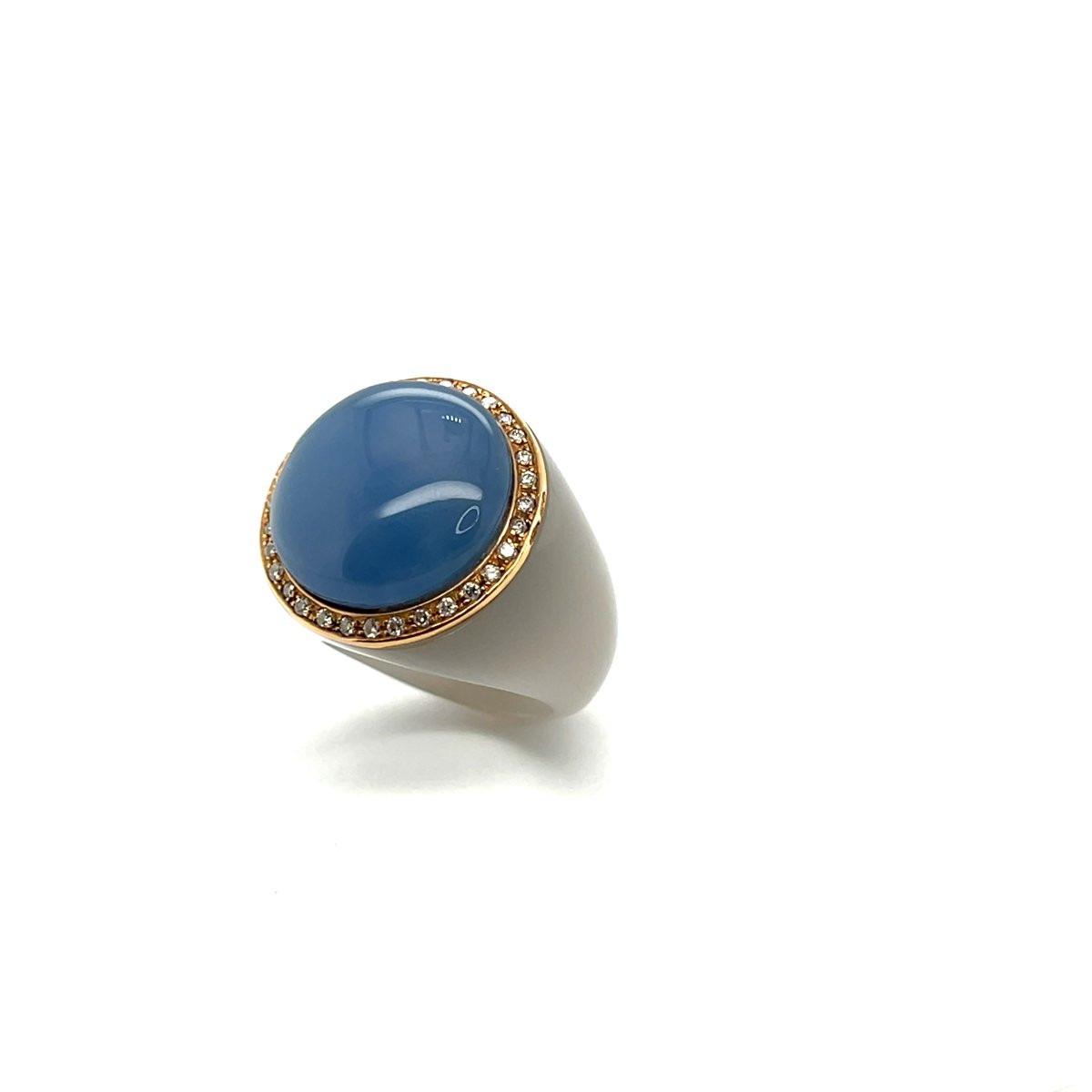 Bague En Bakélite Avec Calcédoine, Diamants Et Accents En Or-photo-2
