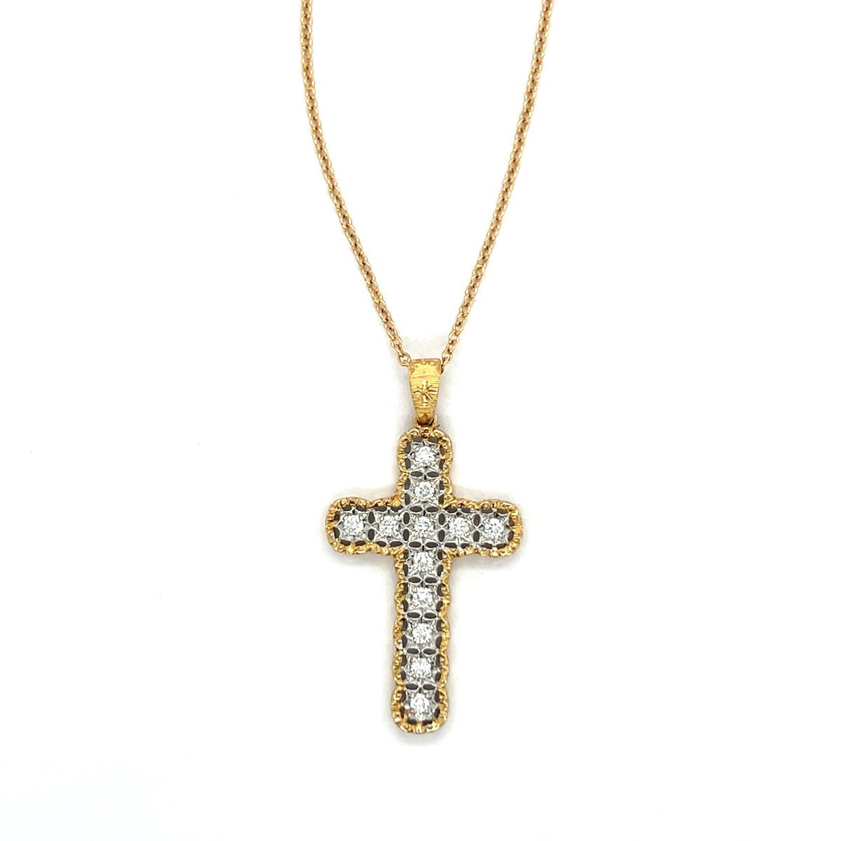 Collier Pendentif Croix en Or Jaune 18 Carats et Diamants Taille Brillant-photo-3