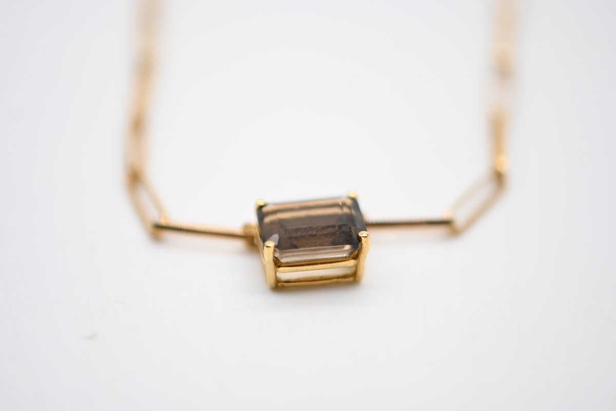 Collier en Or Jaune 18K et Quartz Fumé-photo-1