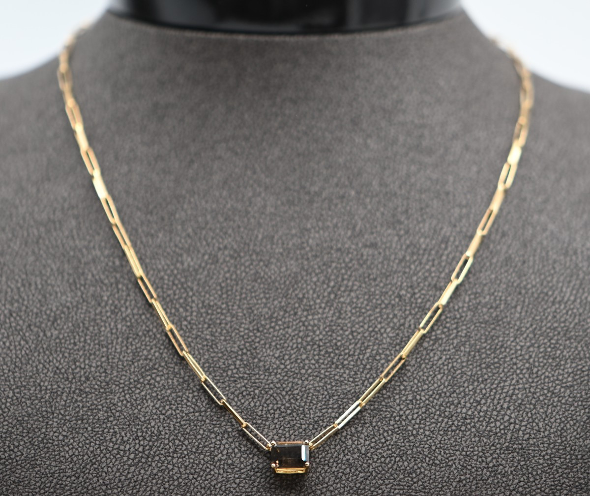 Collier en Or Jaune 18K et Quartz Fumé