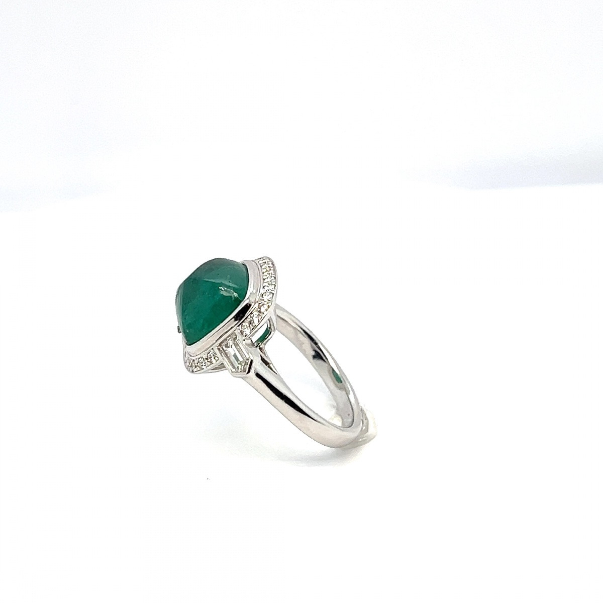 Bague en Or blanc 18 Carats avec Émeraude et Diamants-photo-4