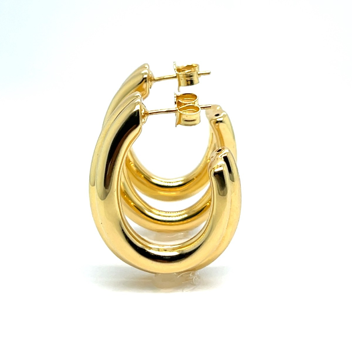 18k Yellow Gold Dangling Sleeper Hoop Earrings-photo-4