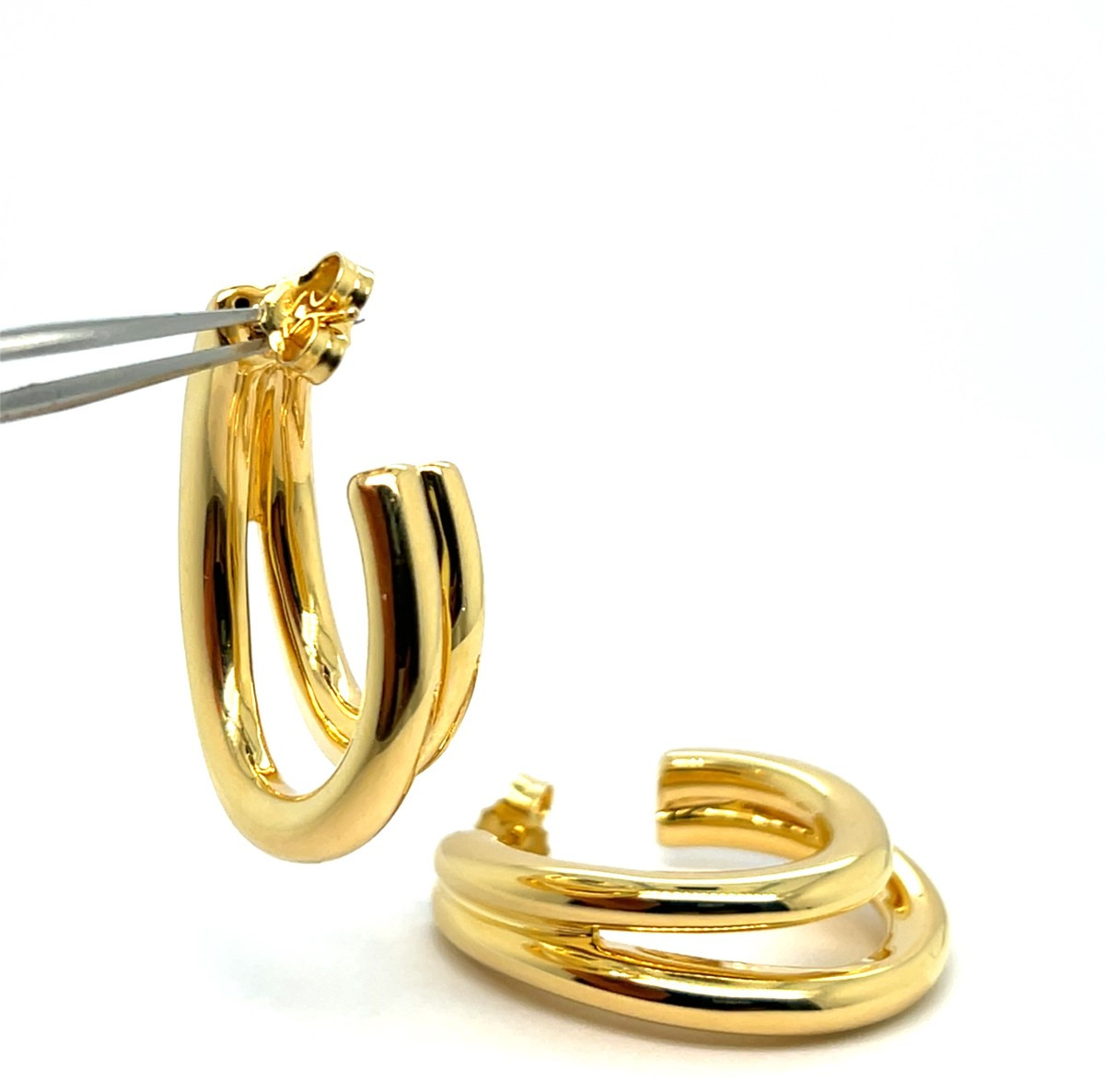 18k Yellow Gold Dangling Sleeper Hoop Earrings-photo-2