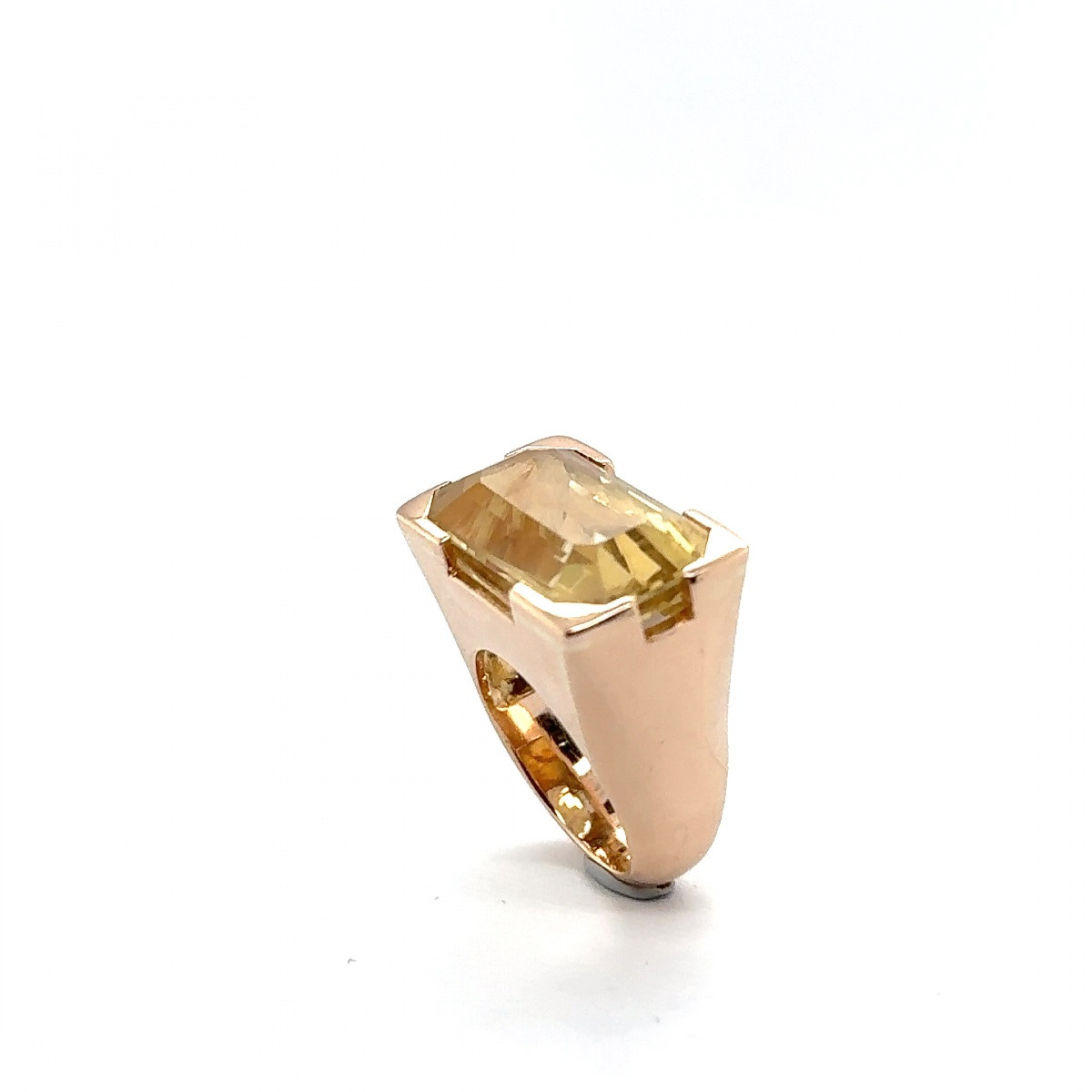 Bague Tank Or Rose Citrine Taille Emeraude-photo-4