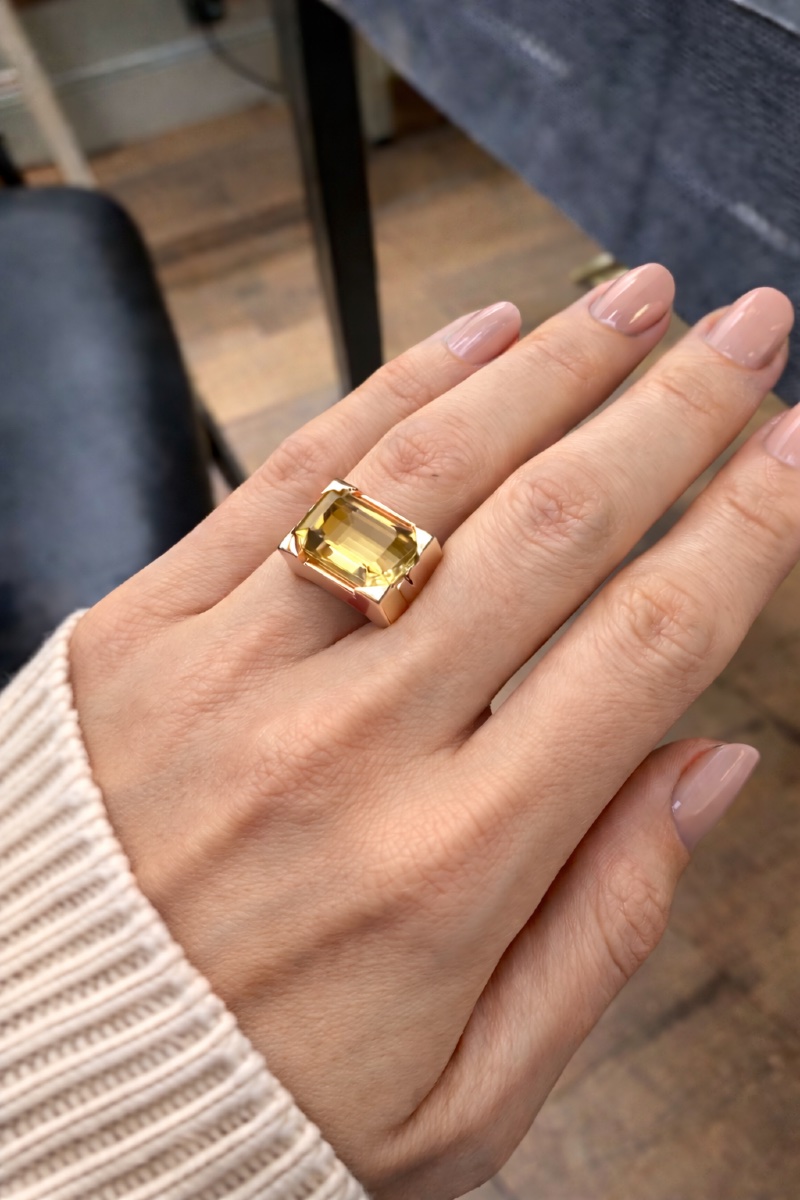 Bague Tank Or Rose Citrine Taille Emeraude-photo-6