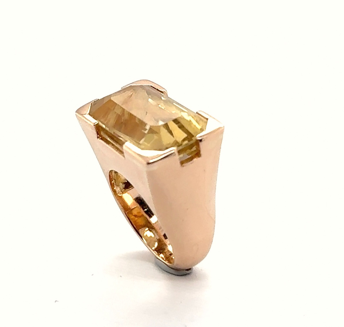 Bague Tank Or Rose Citrine Taille Emeraude