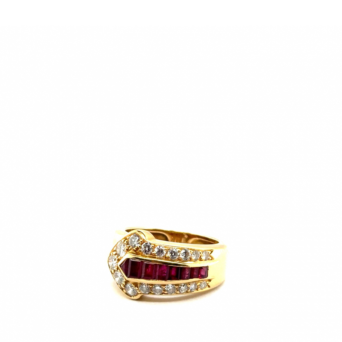 Bague cravatte rubis calibrés et diamants – Or jaune 18K-photo-7