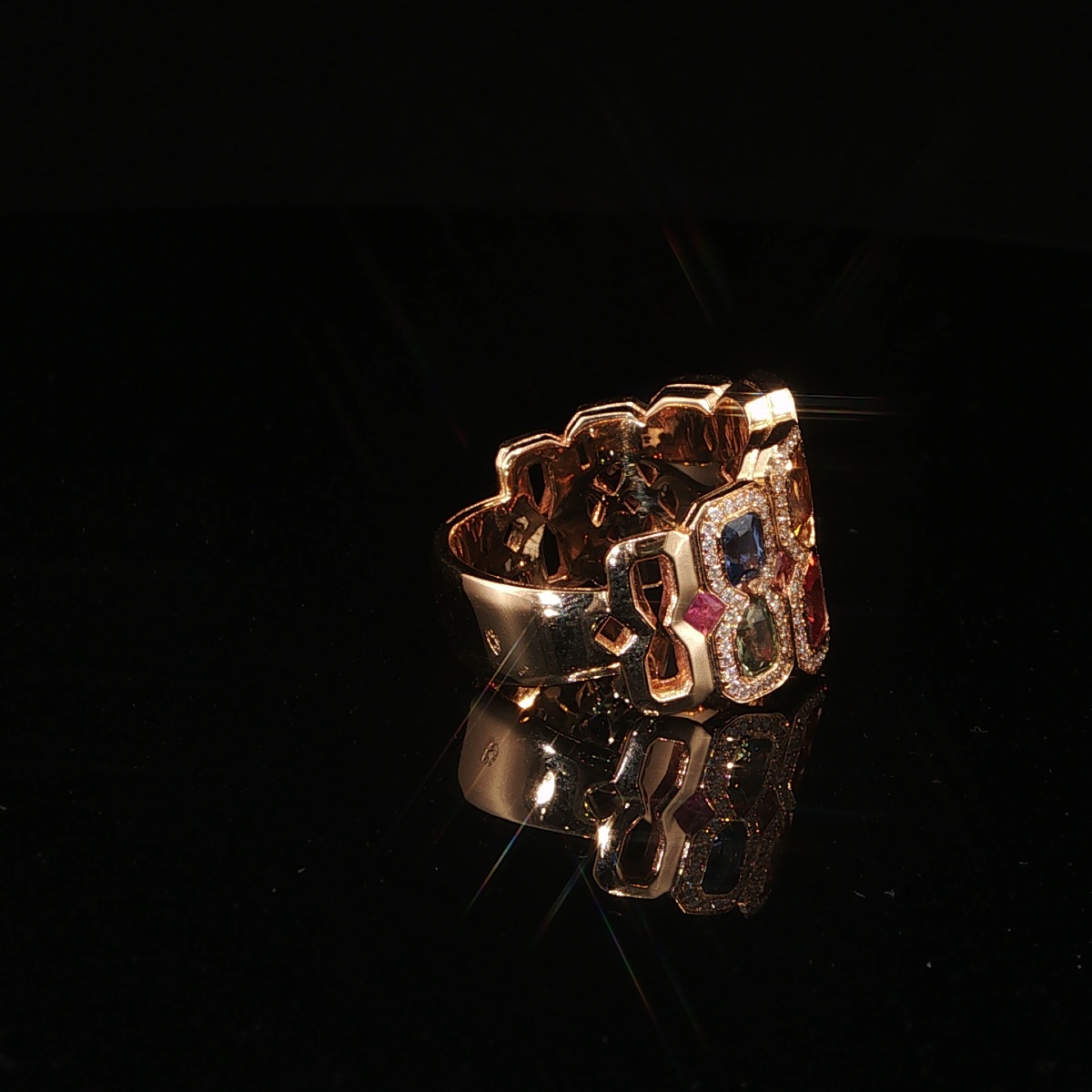 18-karat Yellow Gold Ring With 4.44 Carats Of Multicolored Sapphires And Diamonds-photo-4