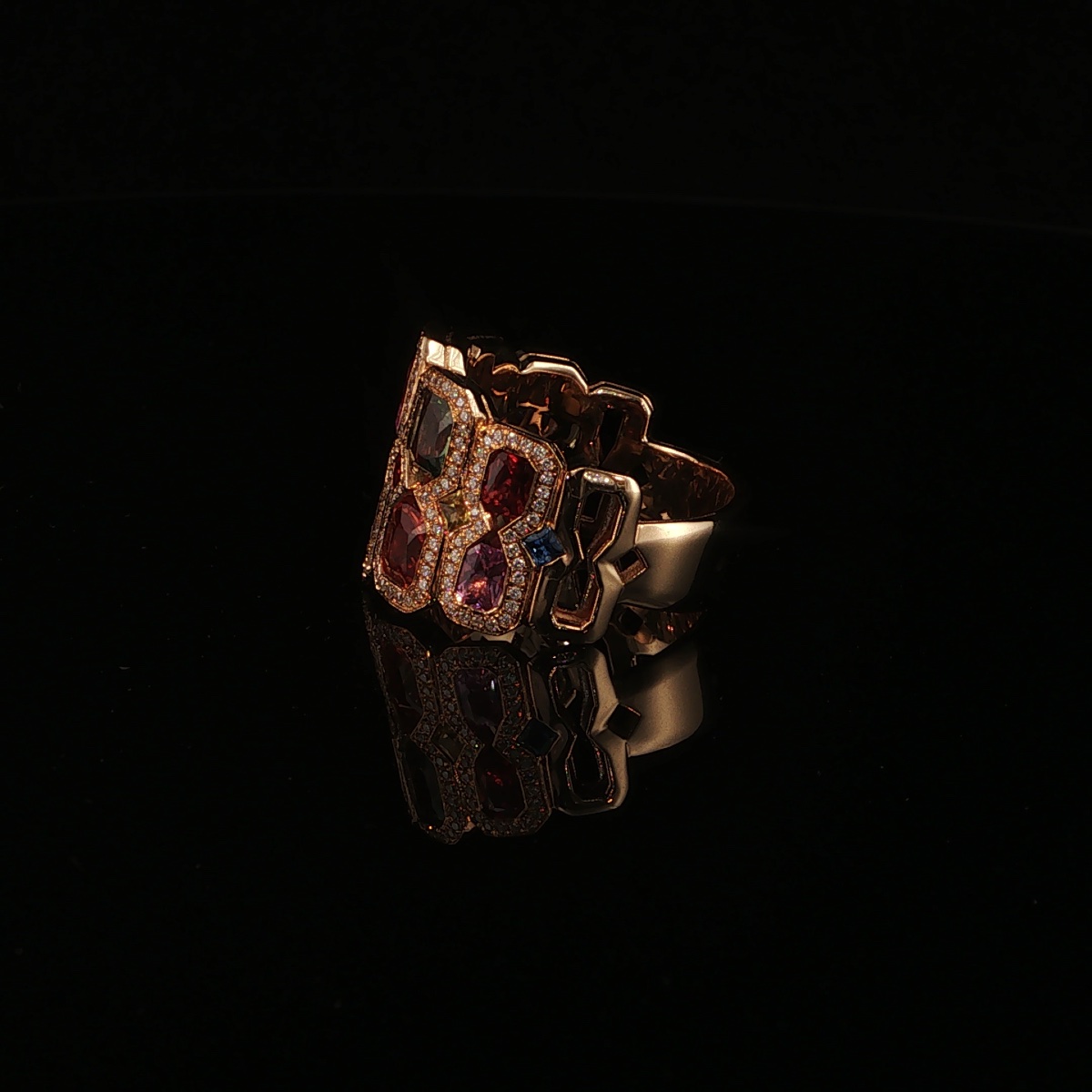 18-karat Yellow Gold Ring With 4.44 Carats Of Multicolored Sapphires And Diamonds-photo-7