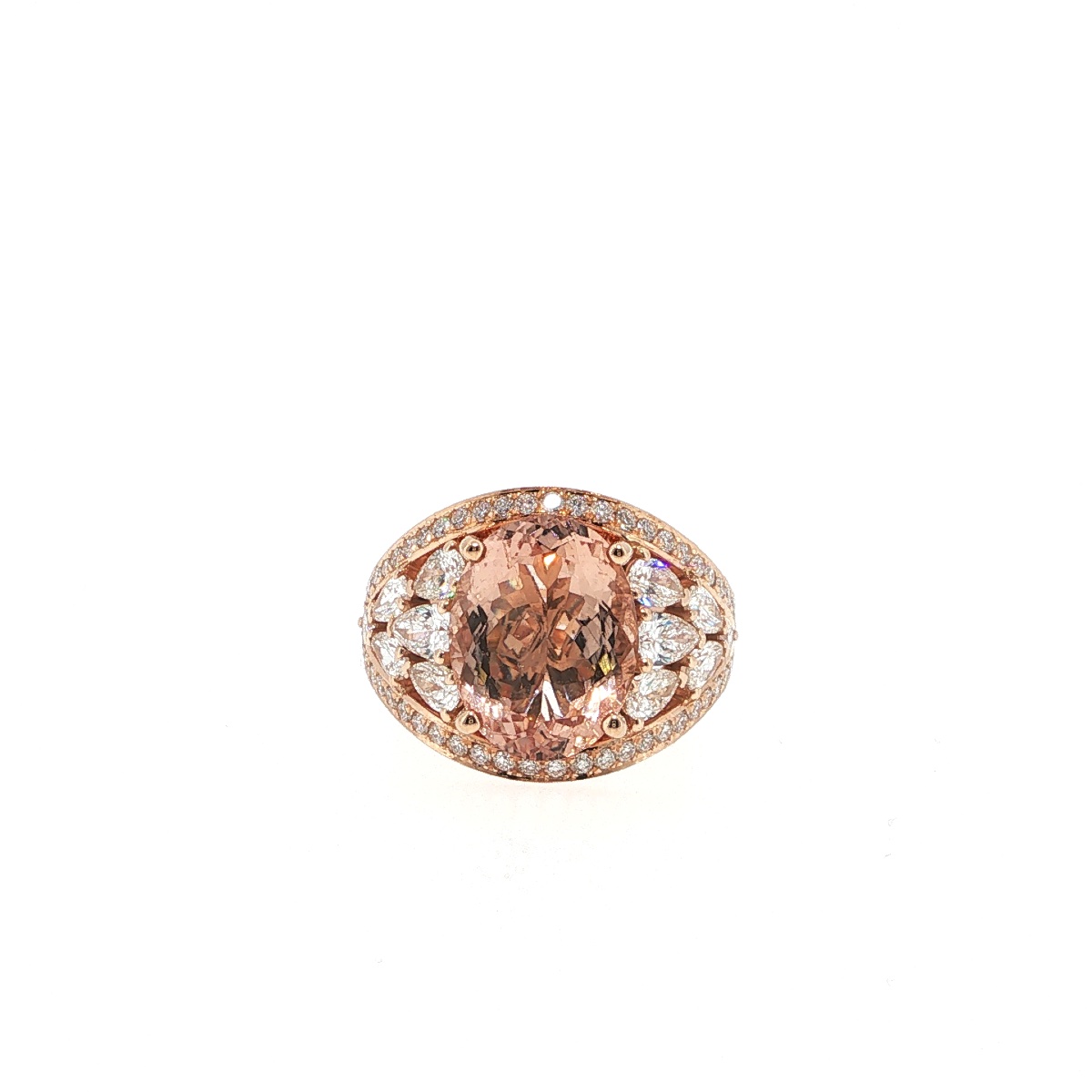 Bague Morganite Certifiée 5,09 Ct Et Diamants, Or Rose 18 Carats-photo-3