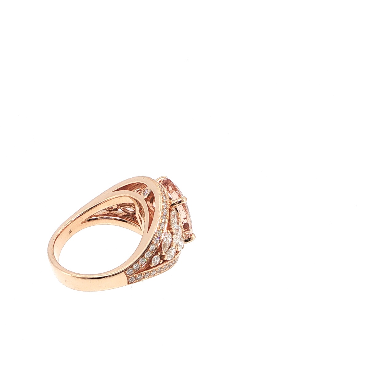 Bague Morganite Certifiée 5,09 Ct Et Diamants, Or Rose 18 Carats-photo-4