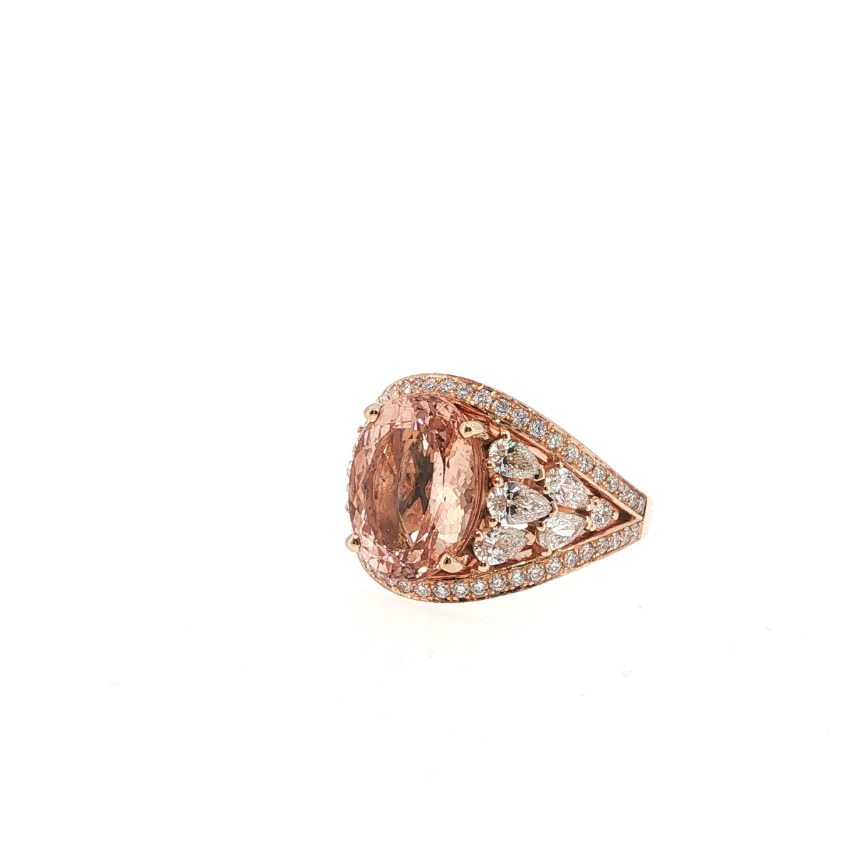 Bague Morganite Certifiée 5,09 Ct Et Diamants, Or Rose 18 Carats-photo-3