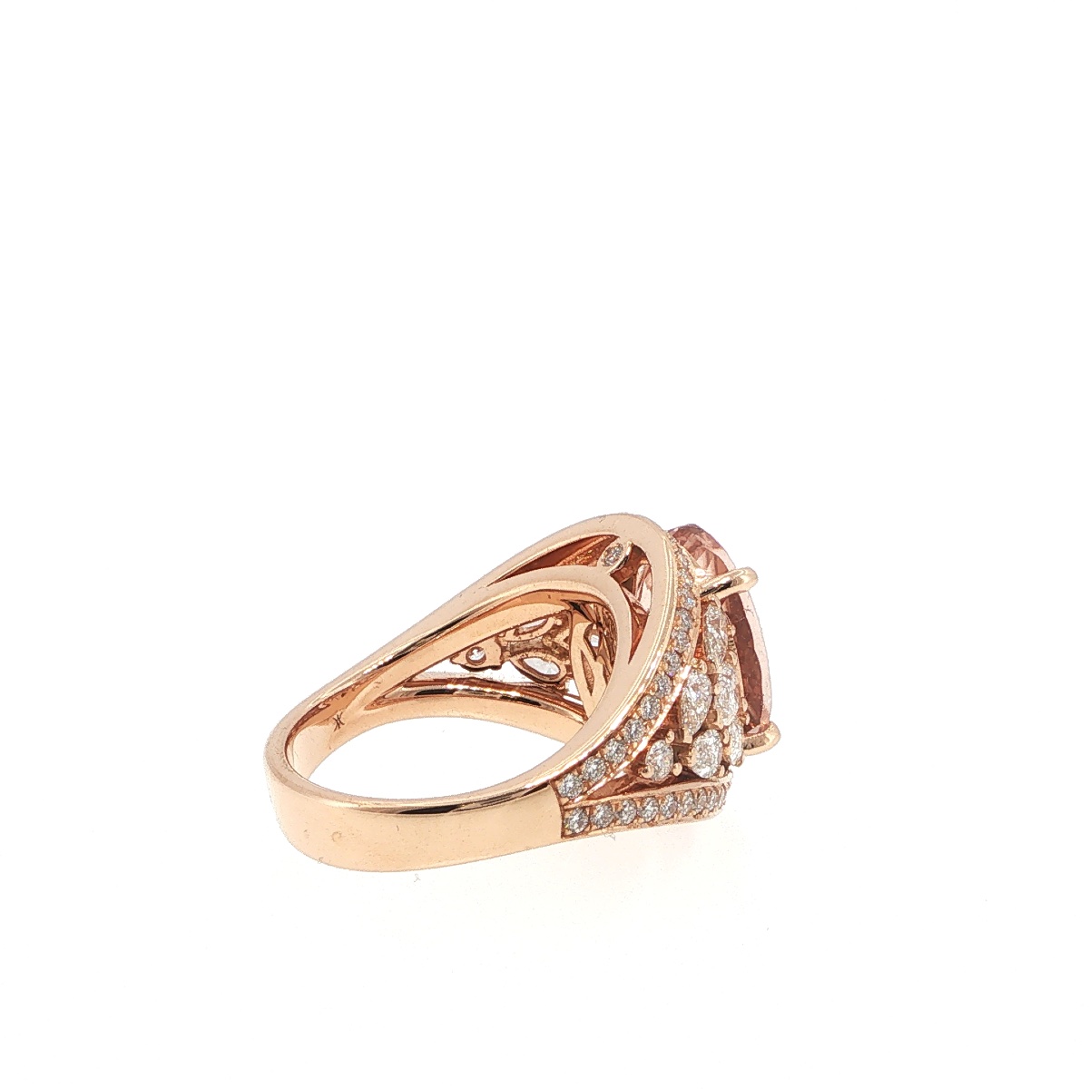 Bague Morganite Certifiée 5,09 Ct Et Diamants, Or Rose 18 Carats-photo-4