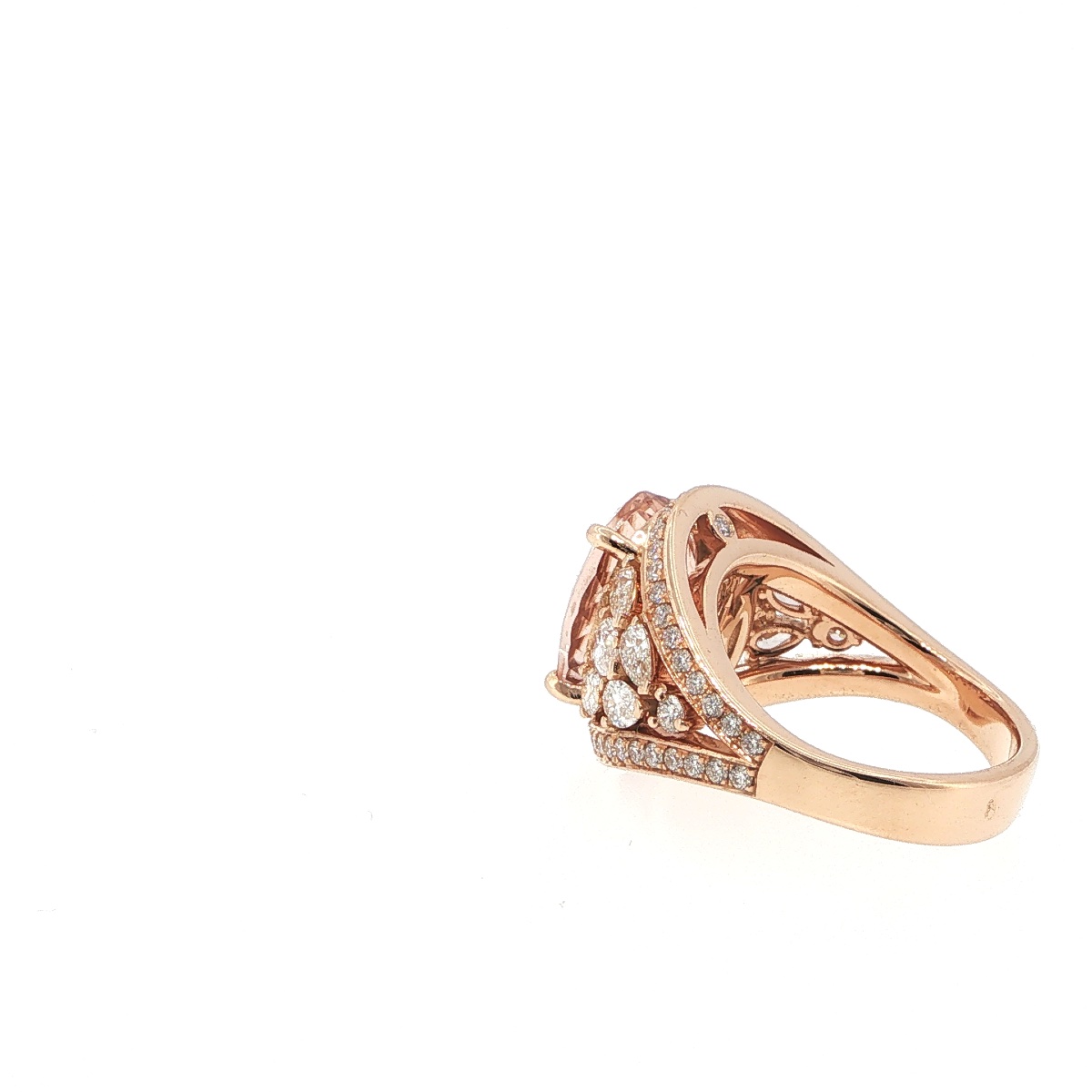 Bague Morganite Certifiée 5,09 Ct Et Diamants, Or Rose 18 Carats-photo-7
