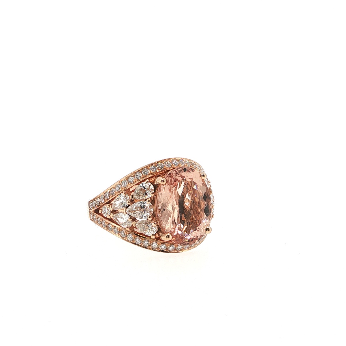 Bague Morganite Certifiée 5,09 Ct Et Diamants, Or Rose 18 Carats-photo-8