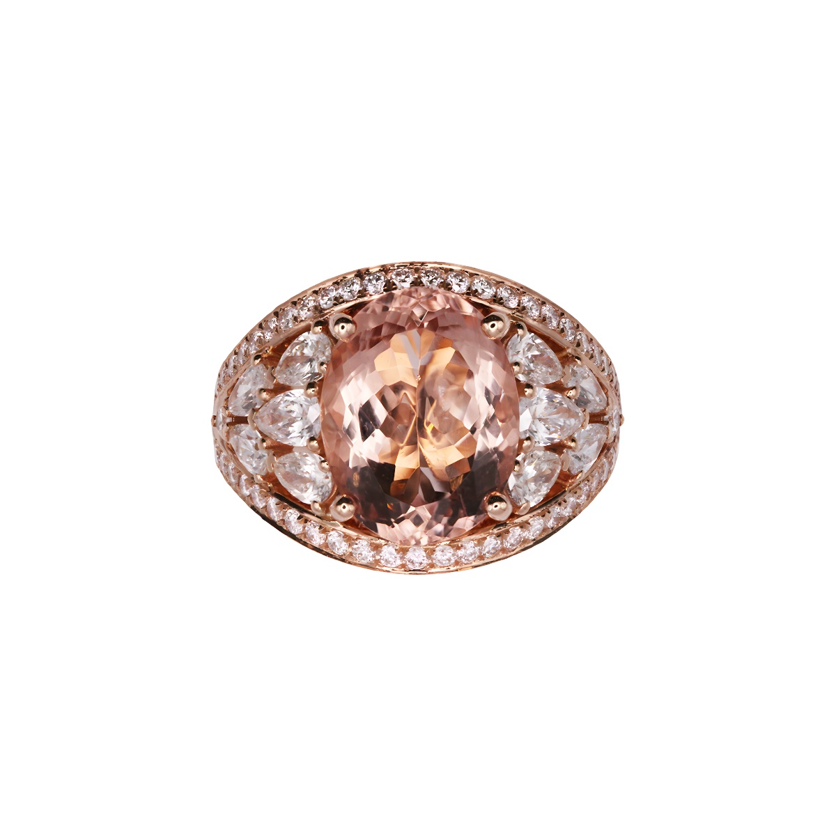 Bague Morganite Certifiée 5,09 Ct Et Diamants, Or Rose 18 Carats
