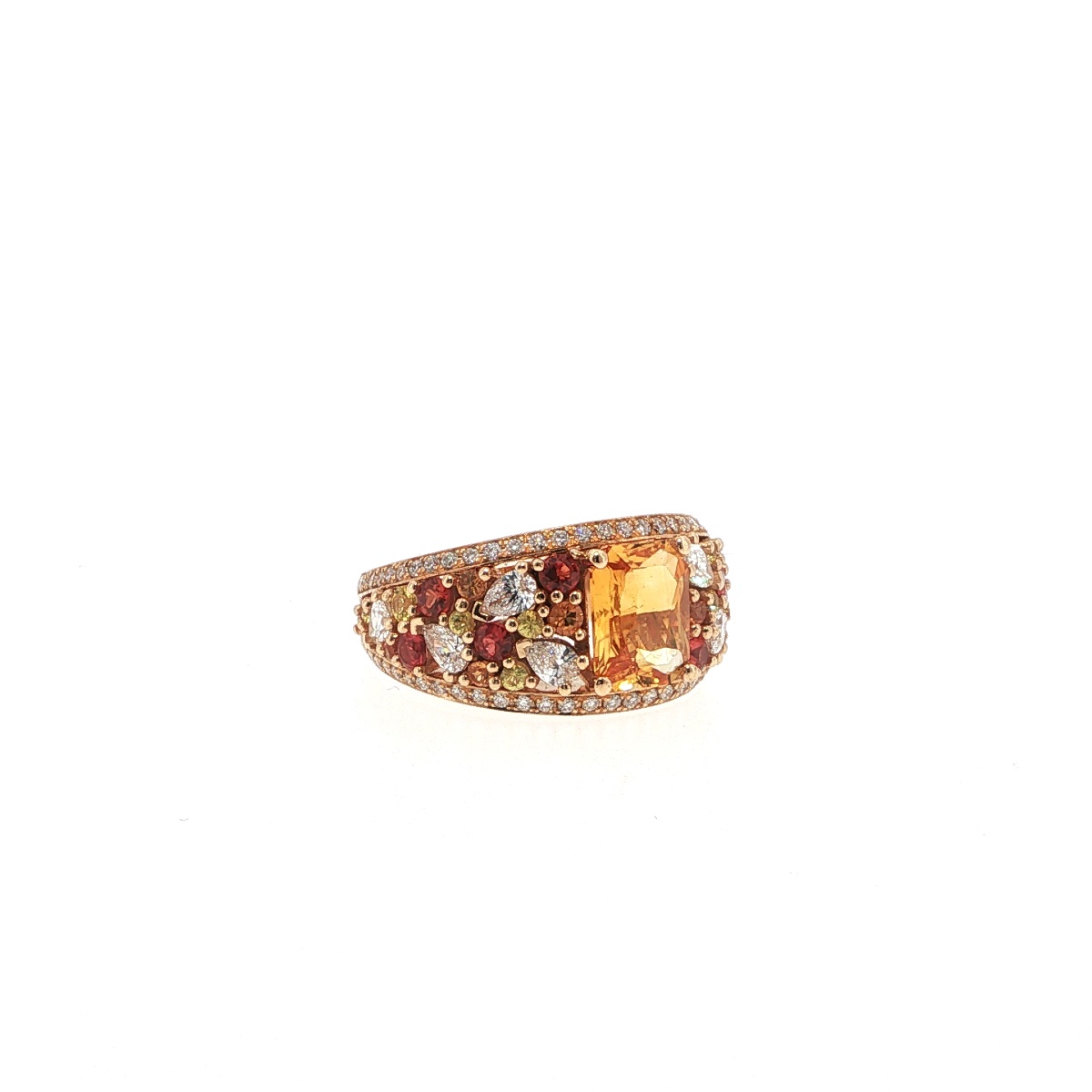Orange Sapphire Ring, Multicolored Sapphires And Diamonds, 18-k Rose Gold-photo-2
