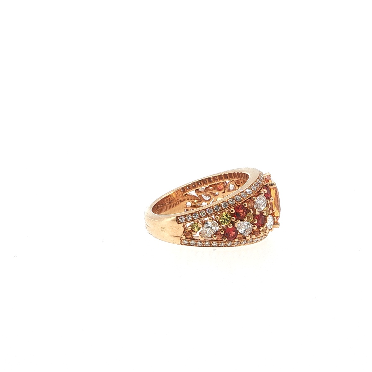 Orange Sapphire Ring, Multicolored Sapphires And Diamonds, 18-k Rose Gold-photo-4