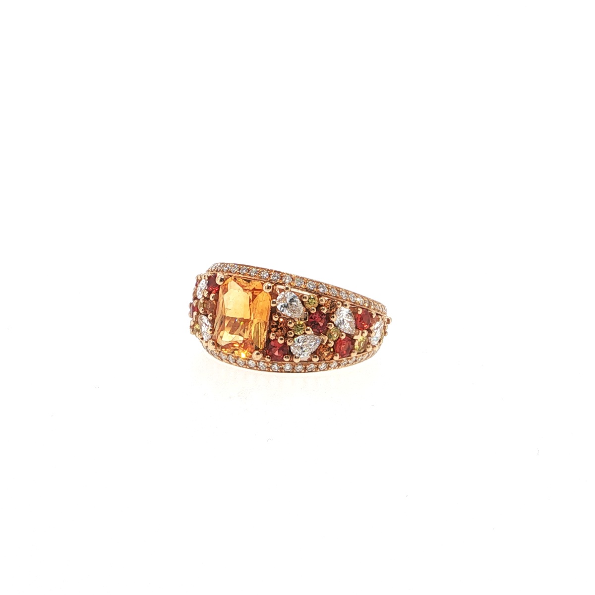 Orange Sapphire Ring, Multicolored Sapphires And Diamonds, 18-k Rose Gold-photo-5