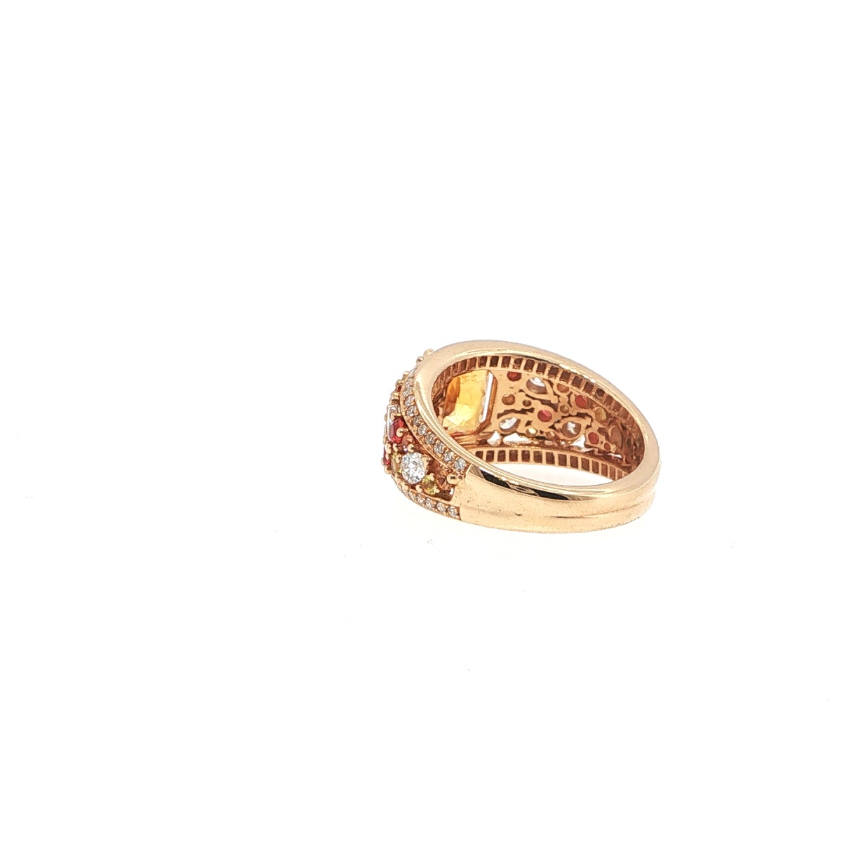 Orange Sapphire Ring, Multicolored Sapphires And Diamonds, 18-k Rose Gold-photo-6