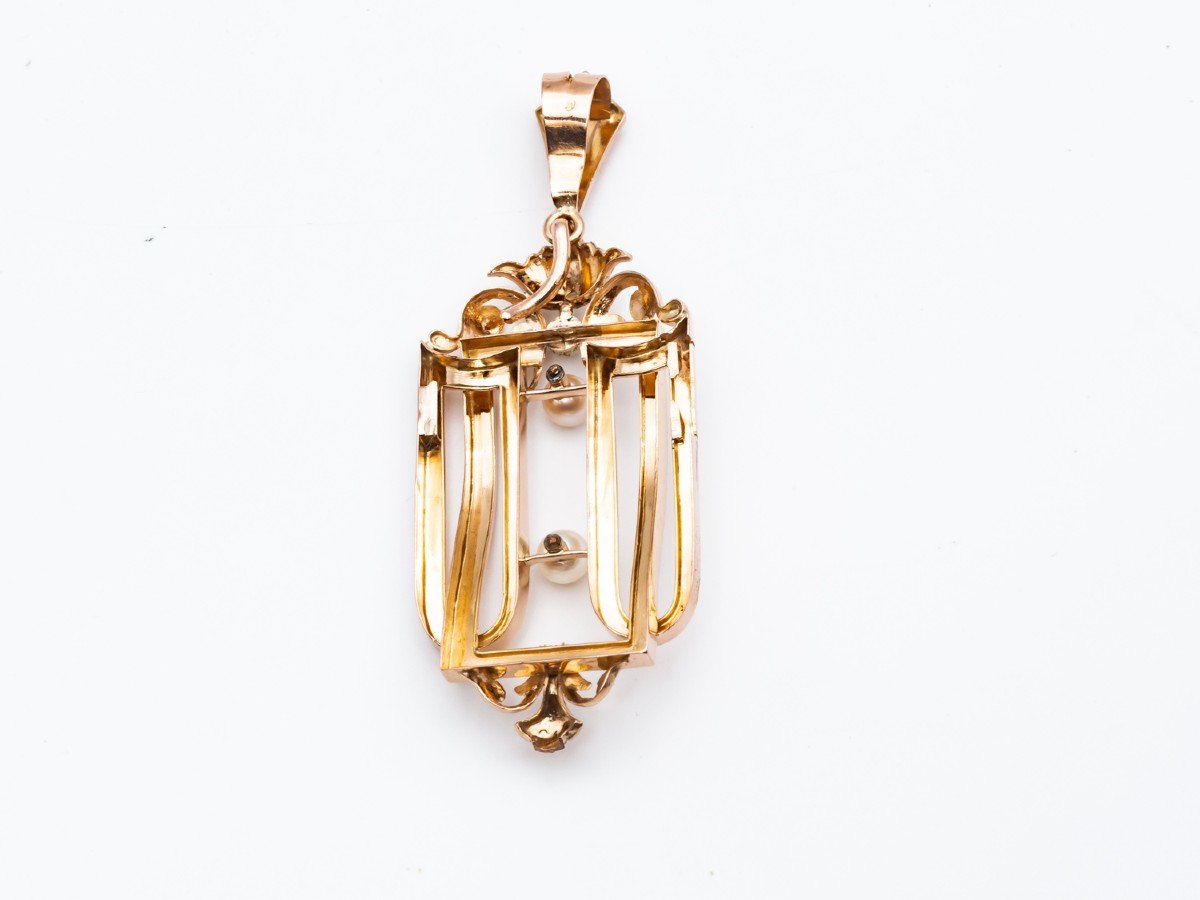 Pendentif En Or Rose 18 Carats Avec 3 Perles Fines-photo-3