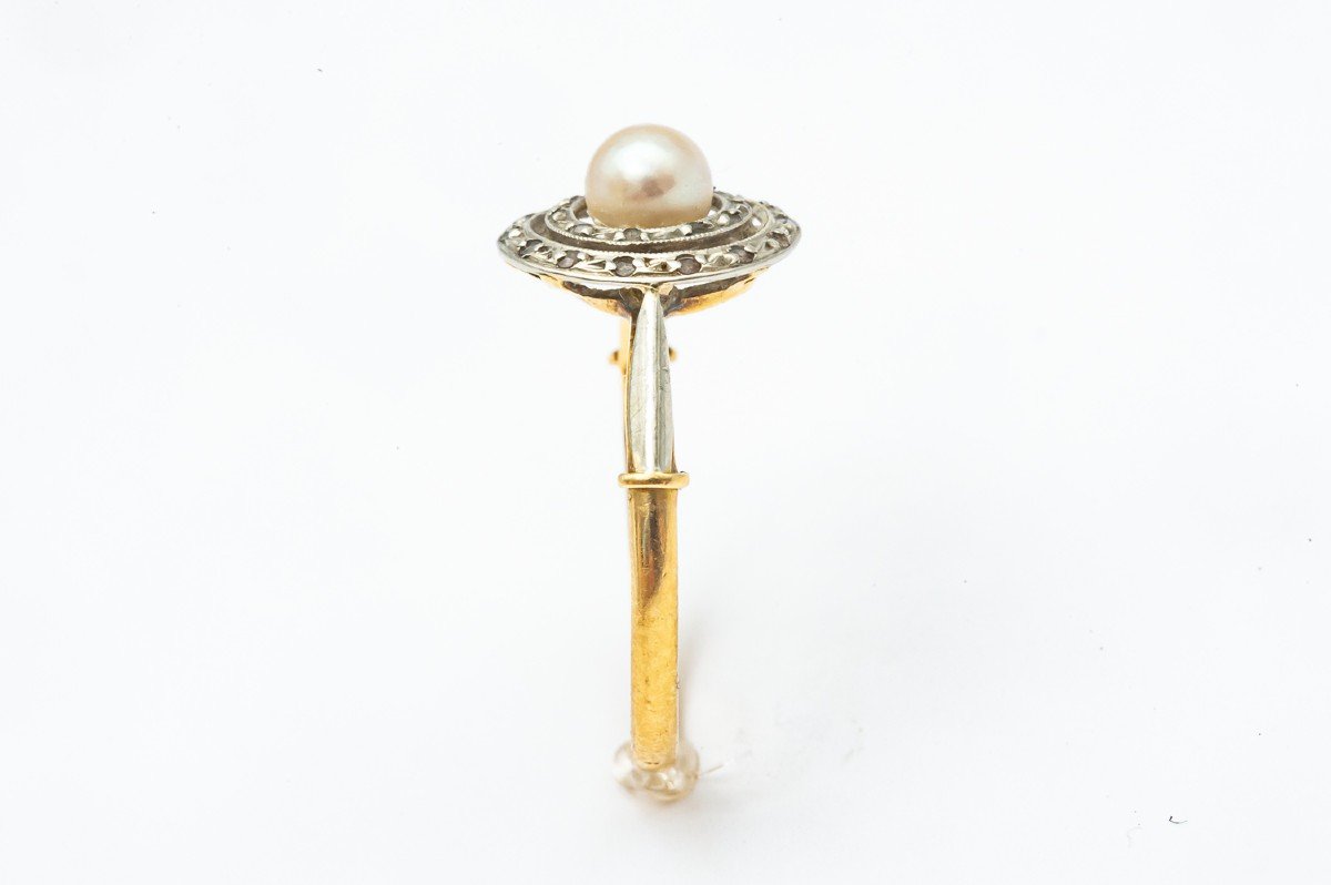 Diamonds Ring Fine Pearls Yellow Gold White Gold 18 Karat-photo-3