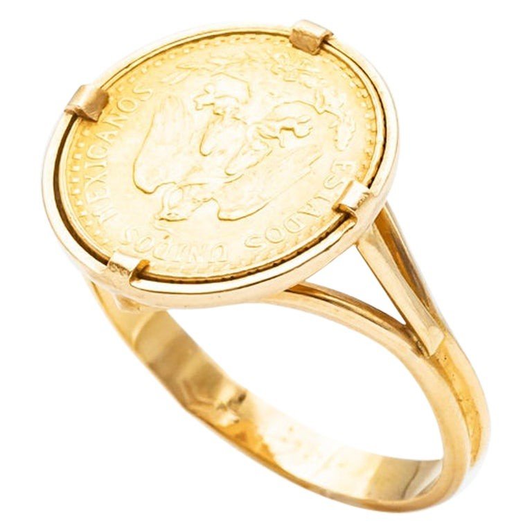 Ring Coins 2 Pesos Estados Unidos Mexicana Yellow Gold 24 Carat