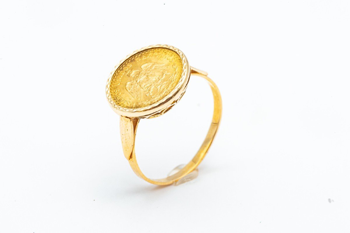 Ring Coins 2 Mexican United States Pesos Yellow Gold 18 Karat -photo-1