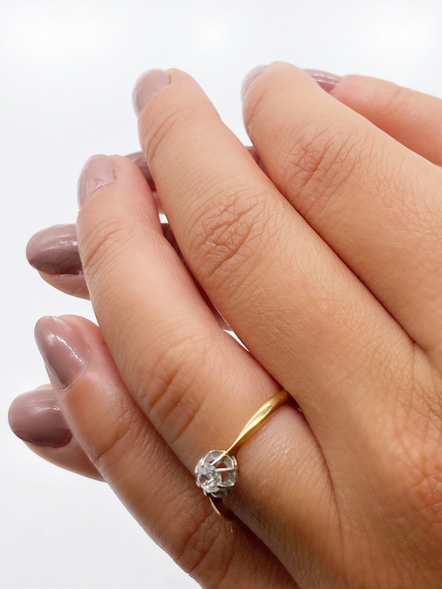Solitaire Ring In Yellow Gold And 18k White Gold With A Diamond-photo-2