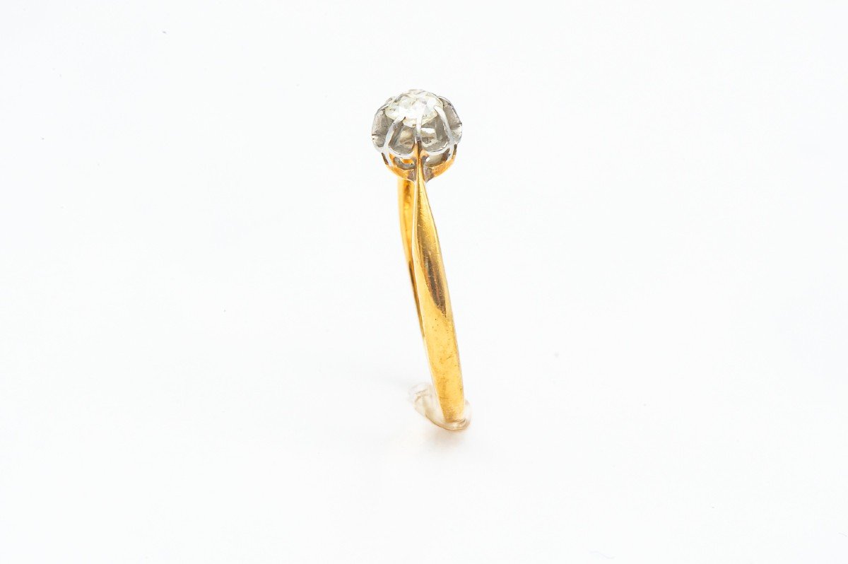 Solitaire Ring In Yellow Gold And 18k White Gold With A Diamond-photo-3