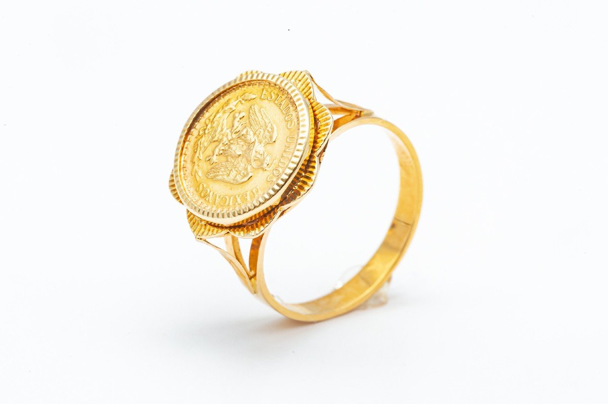 Bague Pièces 2 Pesos Estados Unidos Mexicana Or Jaune 18 Karat -photo-1