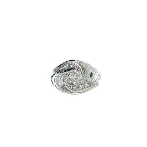 Art-deco Shell Ring Diamonds, White Gold, Solid 18 Karat 