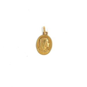 Virgin Mary Religious Oval Medal Yellow Gold 18 Karat 