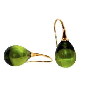 Olive Quartz And Yellow Gold 18 Karat Drop Earrings