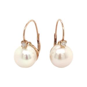 French Earrings In Rose Gold, Pearl And 0.14 Carat Diamonds